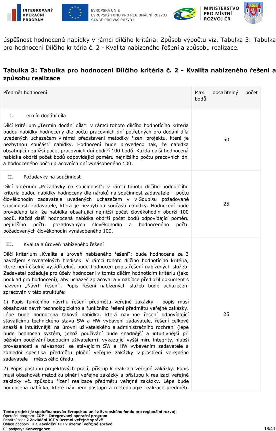 Termín dodání díla Dílčí kritérium Termín dodání díla : v rámci tohoto dílčího hodnotícího kriteria budou nabídky hodnoceny dle počtu pracovních dní potřebných pro dodání díla uvedených uchazečem v