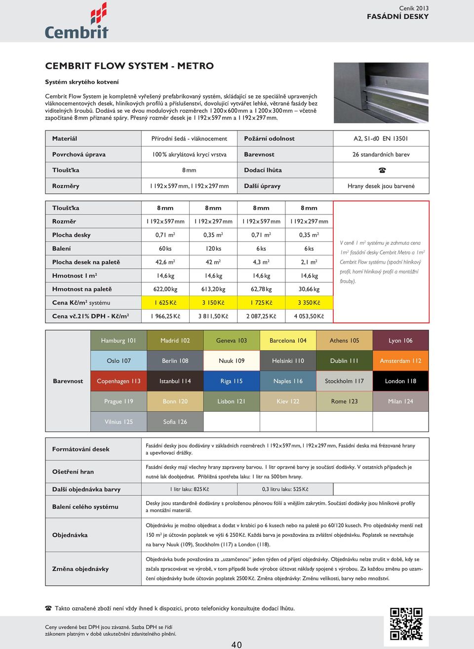 Dodává se ve dvou modulových rozměrech 1 200 x 600 mm a 1 200 x 300 mm včetně započítané 8 mm přiznané spáry. Přesný rozměr desek je 1 192 x 597 mm a 1 192 x 297 mm.