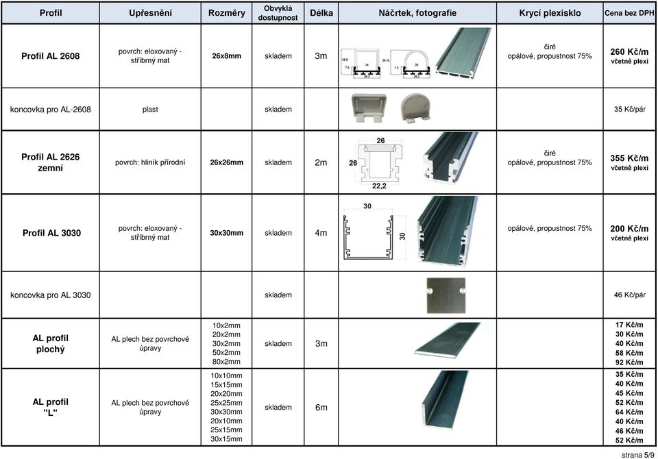 povrchové úpravy AL plech bez povrchové úpravy 10x2mm 20x2mm 30x2mm 50x2mm 80x2mm 10x10mm 15x15mm 20x20mm 25x25mm 30x30mm 20x10mm 25x15mm