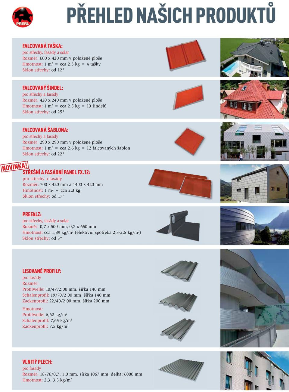 Falcovaná šablona: pro střechy a fasády Rozměr: 290 x 290 mm v položené ploše Hmotnost: 1 m 2 = cca 2,6 kg = 12 falcovaných šablon Sklon střechy: od 22 STŘEŠNÍ A FASÁDNÍ PANEL FX.