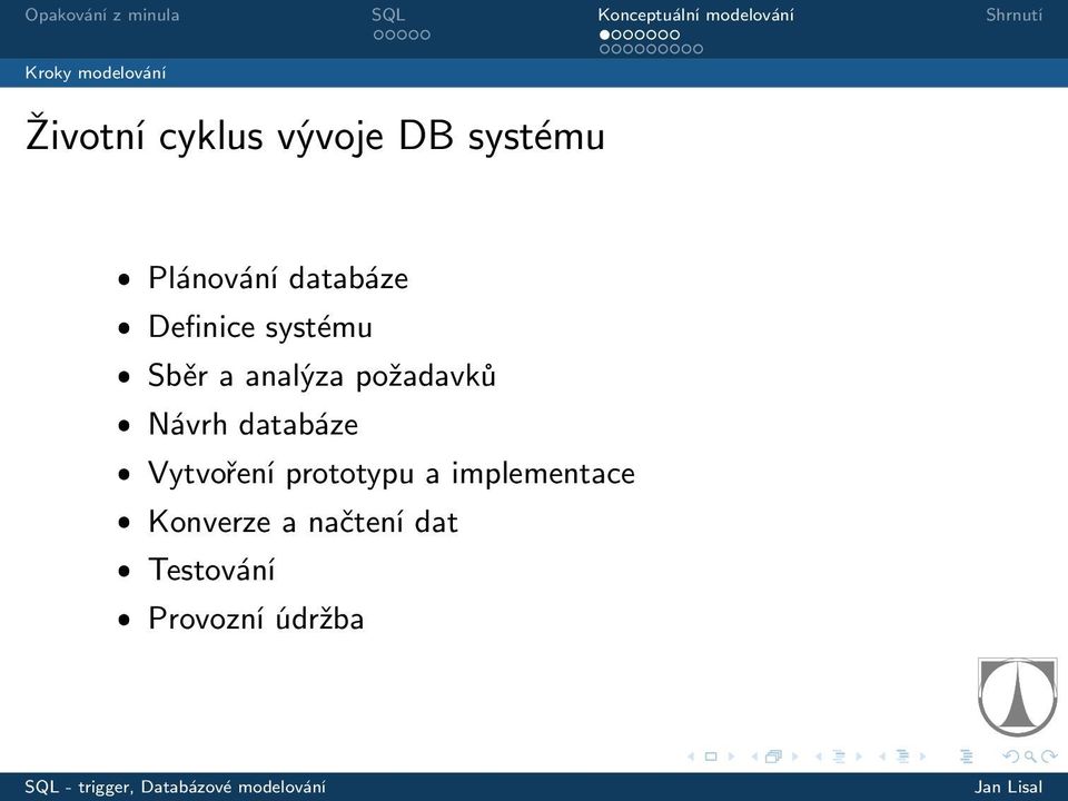 požadavků ˆ Návrh databáze ˆ Vytvoření prototypu a