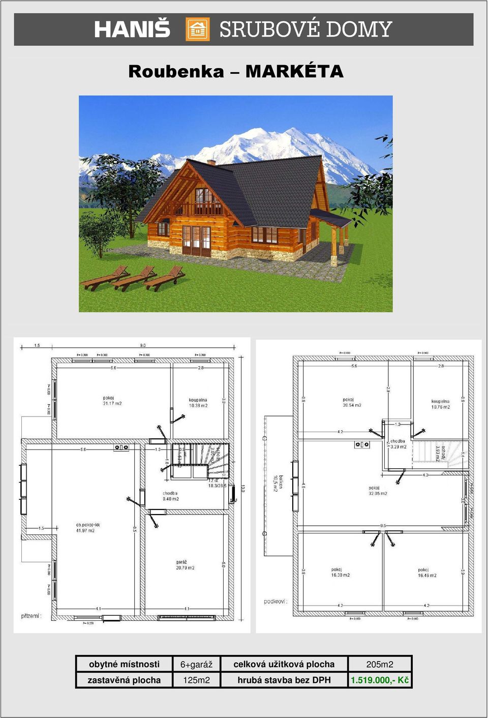 užitková plocha 205m2 zastavěná