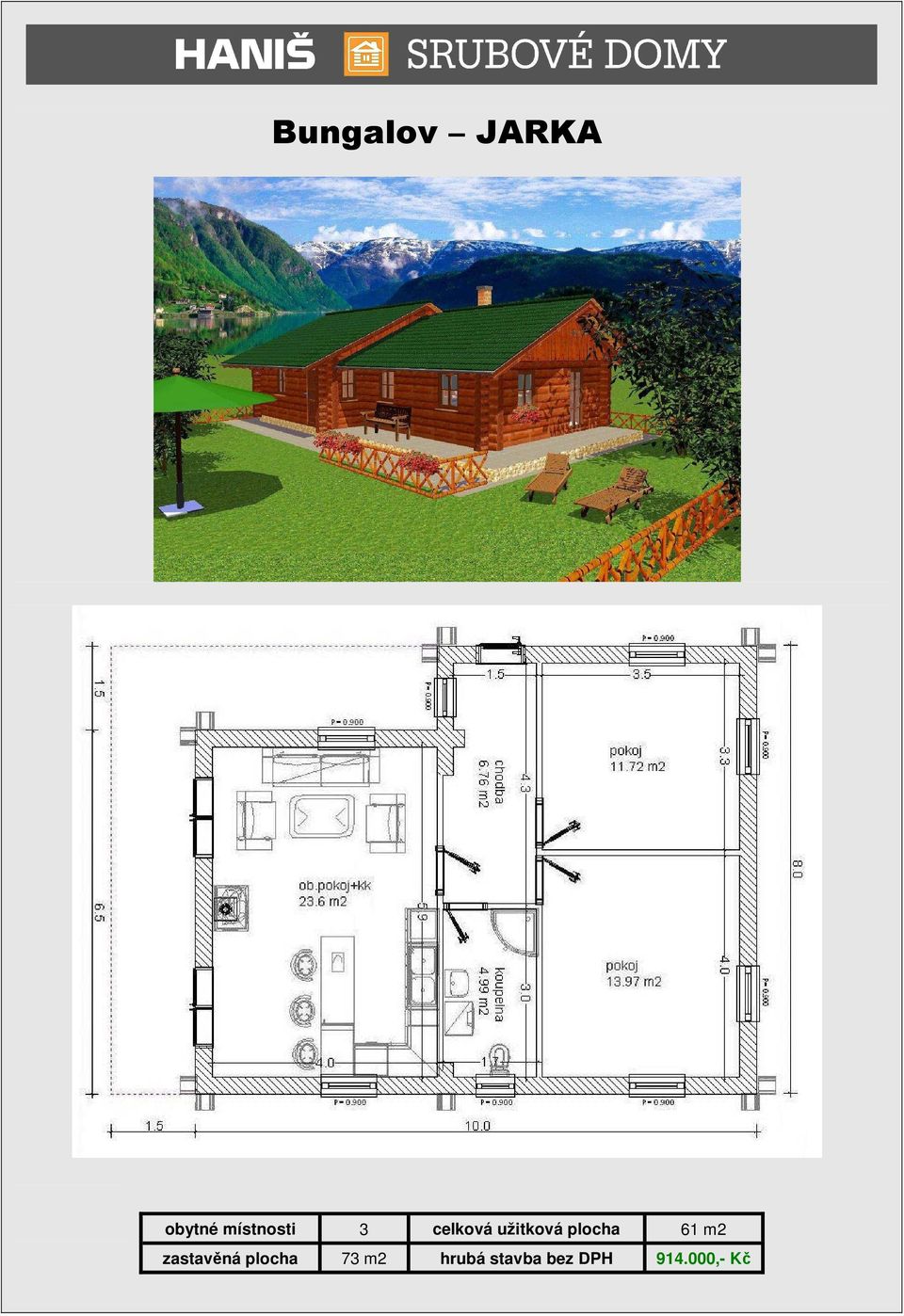 plocha 61 m2 zastavěná plocha