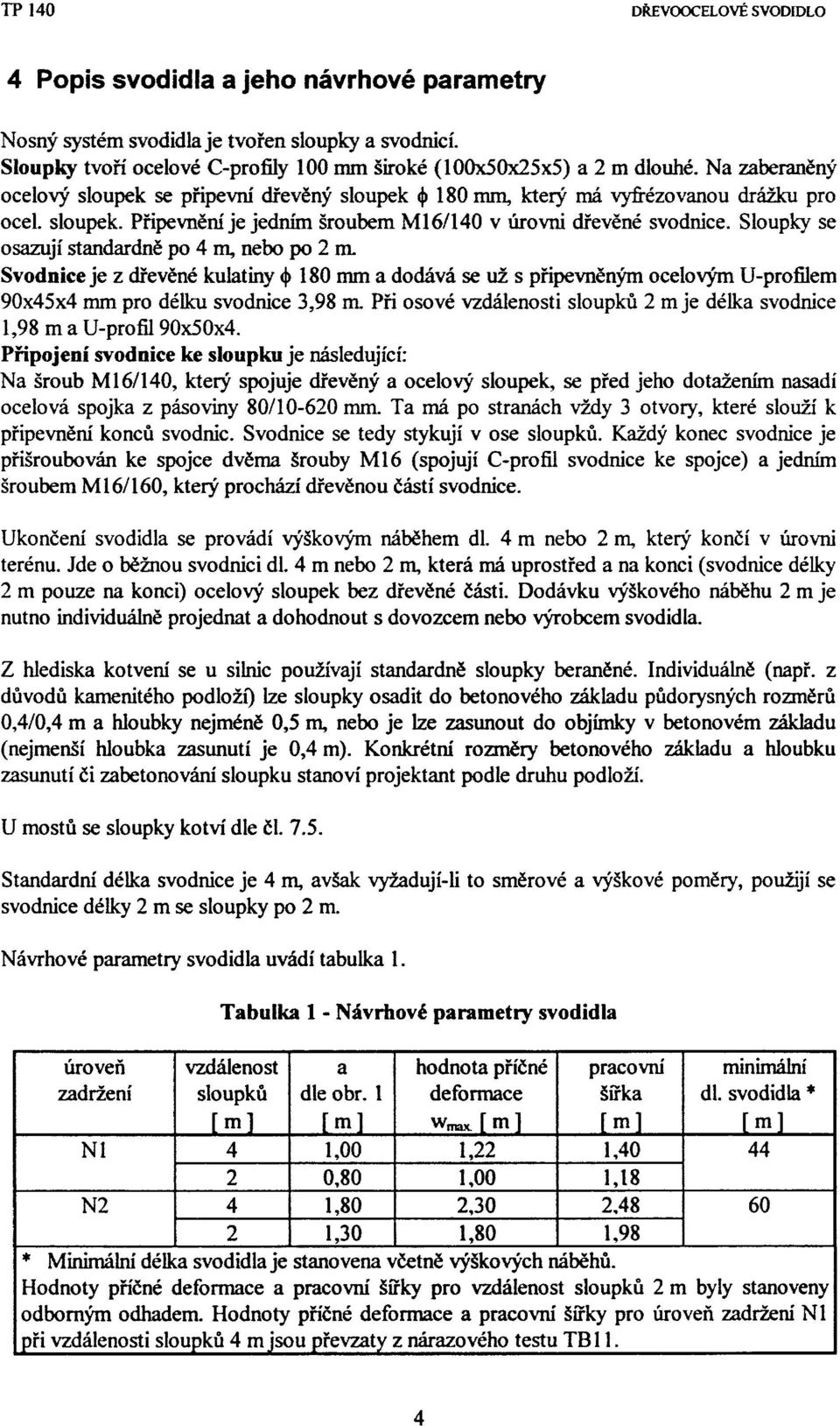 Sloupky se osazují standardně po 4 ~ nebo po 2 m. Svodnice je z dřevěné kulatiny 4> 180 mm a dodává se už s připevněným ocelovým U-profilem 90x45x4 mm pro délku svodnice 3,98 m.