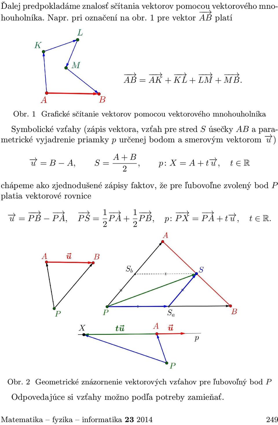 smerovým vektorom u ) u = B A, A + B S =, p: X = A + t u, t R 2 chápeme ako zjednodušené zápisy faktov, že pre ľubovoľne zvolený bod P platia vektorové rovnice u = P B P A, 1 P S =