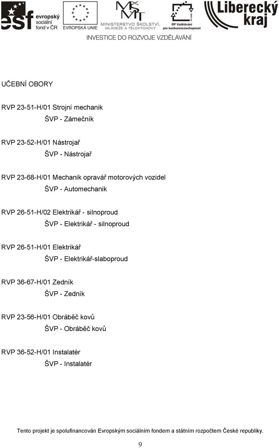 ŠVP - Elektrikář - silnoproud RVP 26-51-H/01 Elektrikář ŠVP - Elektrikář-slaboproud RVP 36-67-H/01