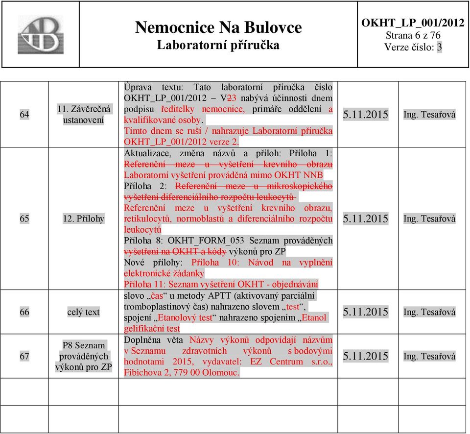 Tímto dnem se ruší / nahrazuje verze 2.