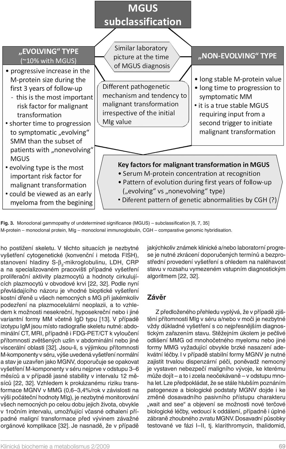 V těchto situacích je nezbytné vyšetření cytogenetické (konvenční i metoda FISH), stanovení hladiny S-β 2 -mikroglobulinu, LDH, CRP a na specializovaném pracovišti případné vyšetření proliferační