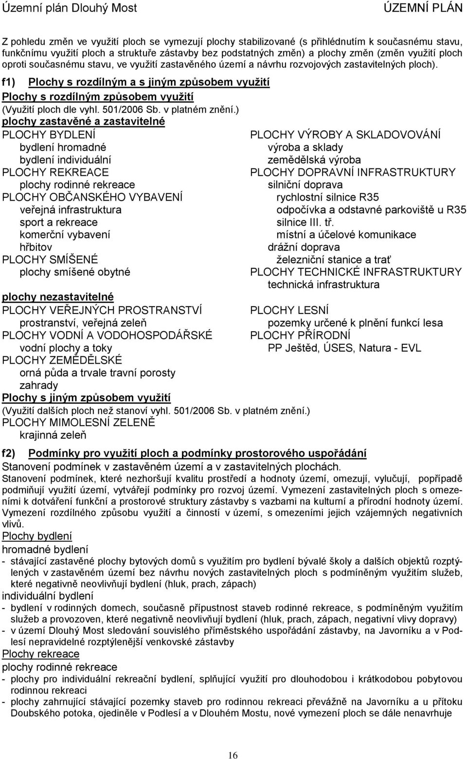 f1) Plochy s rozdílným a s jiným způsobem využití Plochy s rozdílným způsobem využití (Využití ploch dle vyhl. 501/2006 Sb. v platném znění.