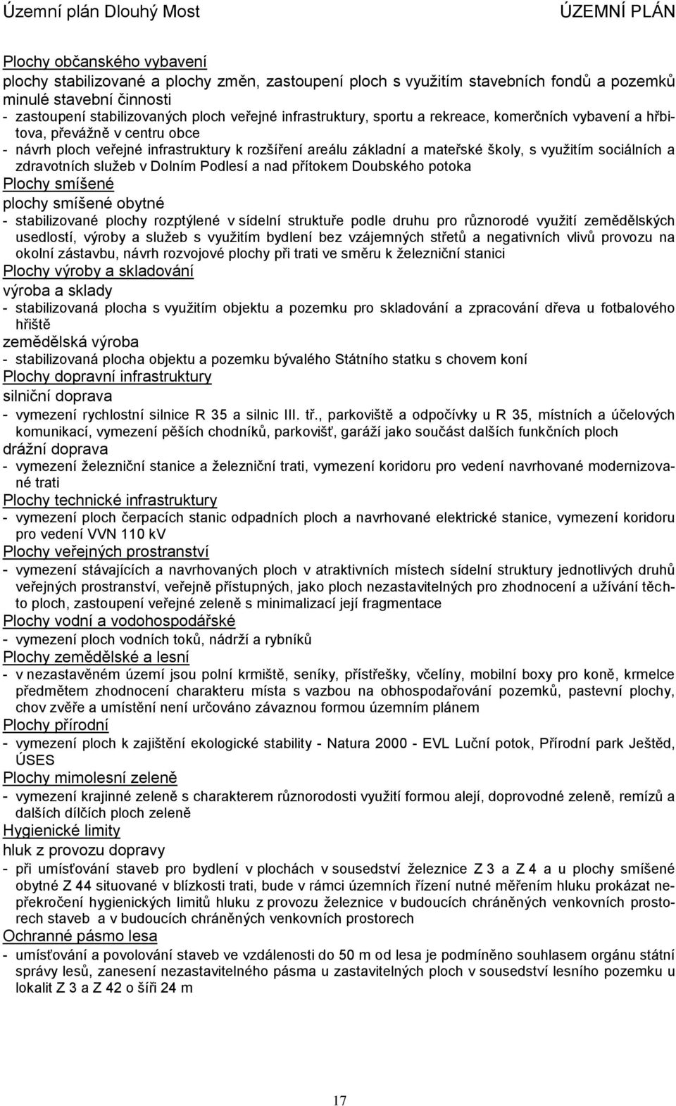 zdravotních služeb v Dolním Podlesí a nad přítokem Doubského potoka Plochy smíšené plochy smíšené obytné - stabilizované plochy rozptýlené v sídelní struktuře podle druhu pro různorodé využití