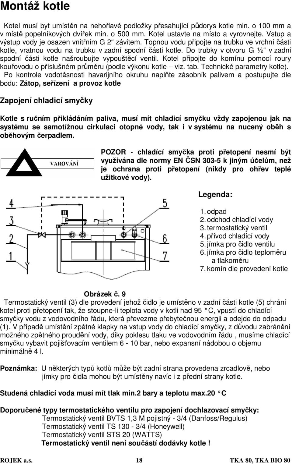 Do trubky v otvoru G ½ v zadní spodní části kotle našroubujte vypouštěcí ventil. Kotel připojte do komínu pomocí roury kouřovodu o příslušném průměru (podle výkonu kotle viz. tab.