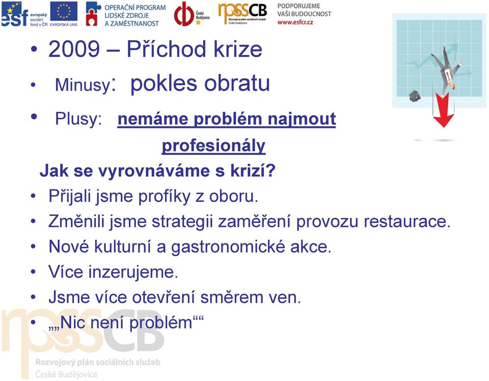 Změnili jsme strategii zaměření provozu restaurace.