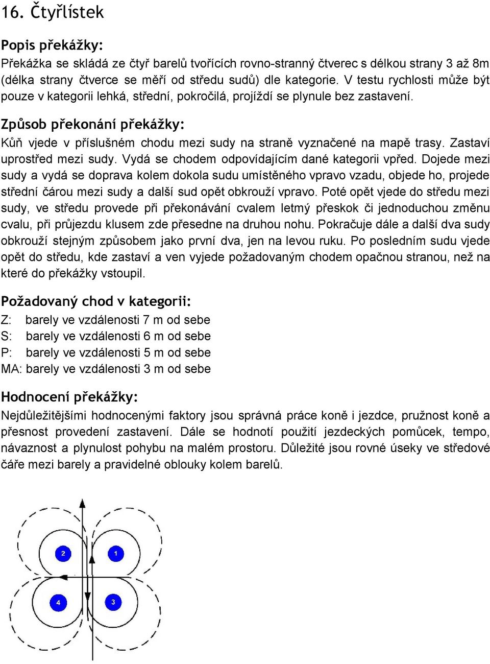 Zastaví uprostřed mezi sudy. Vydá se chodem odpovídajícím dané kategorii vpřed.