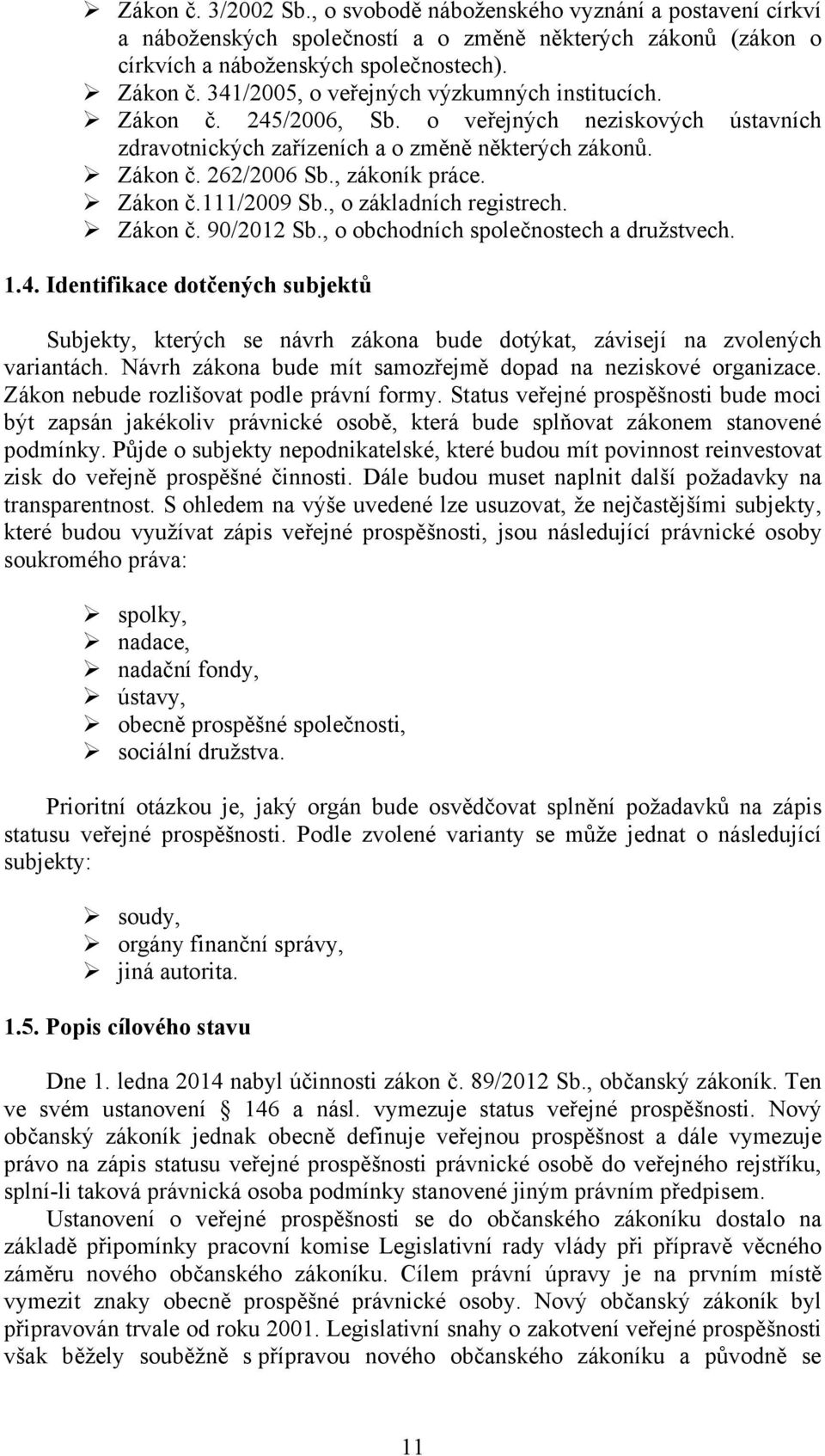 Zákon č.111/2009 Sb., o základních registrech. Zákon č. 90/2012 Sb., o obchodních společnostech a družstvech. 1.4.