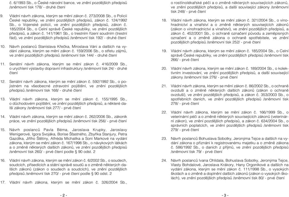 , o Celní správě České republiky, ve znění pozdějších předpisů, a zákon č. 141/1961 Sb., o trestním řízení soudním (trestní řád), ve znění pozdějších předpisů /sněmovní tisk 192/ - druhé čtení 10.