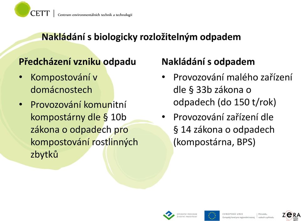 kompostování rostlinných zbytků Nakládání s odpadem Provozování malého zařízení dle