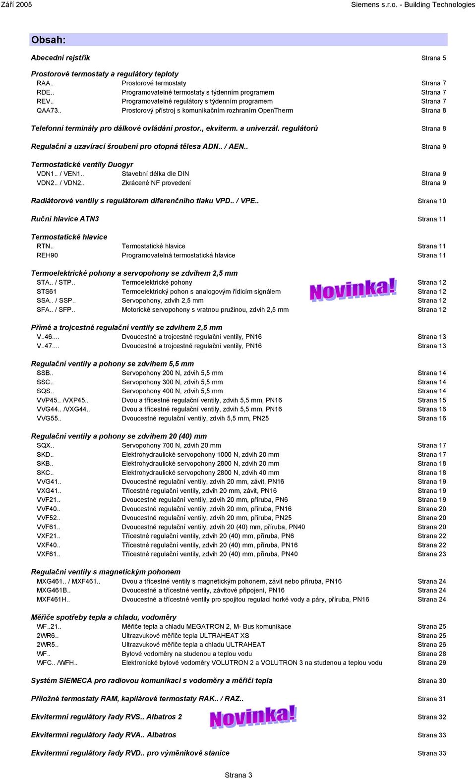 a univerzál. regulátorů Strana 8 Regulační a uzavírací šroubení pro otopná tělesa ADN.. / AEN.. Strana 9 Termostatické ventily Duogyr VDN1.. / VEN1.. Stavební délka dle DIN Strana 9 VDN2.. / VDN2.