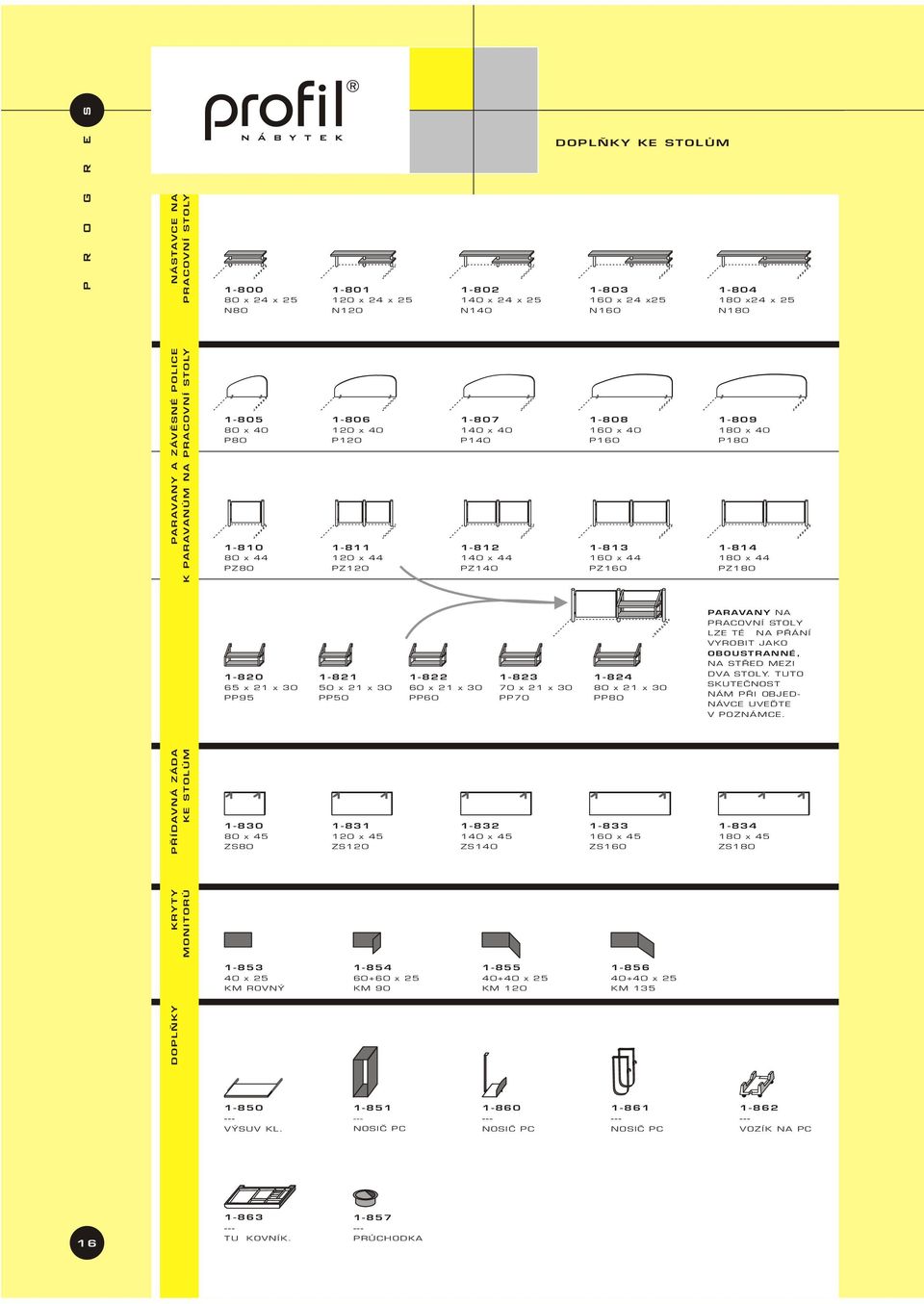 40 P180 1-814 180 x 44 PZ180 PARAVANY NA PRACOVNÍ STOLY LZE TÉŽ NA PØÁNÍ VYROBIT JAKO OBOUSTRANNÉ, NA STØED MEZI 1-820 65 x 21 x 30 PP95 1-821 50 x 21 x 30 PP50 1-822 60 x 21 x 30 PP60 1-823 70 x 21