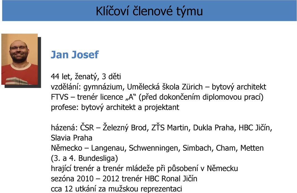 Martin, Dukla Praha, HBC Jičín, Slavia Praha Německo Langenau, Schwenningen, Simbach, Cham, Metten (3. a 4.