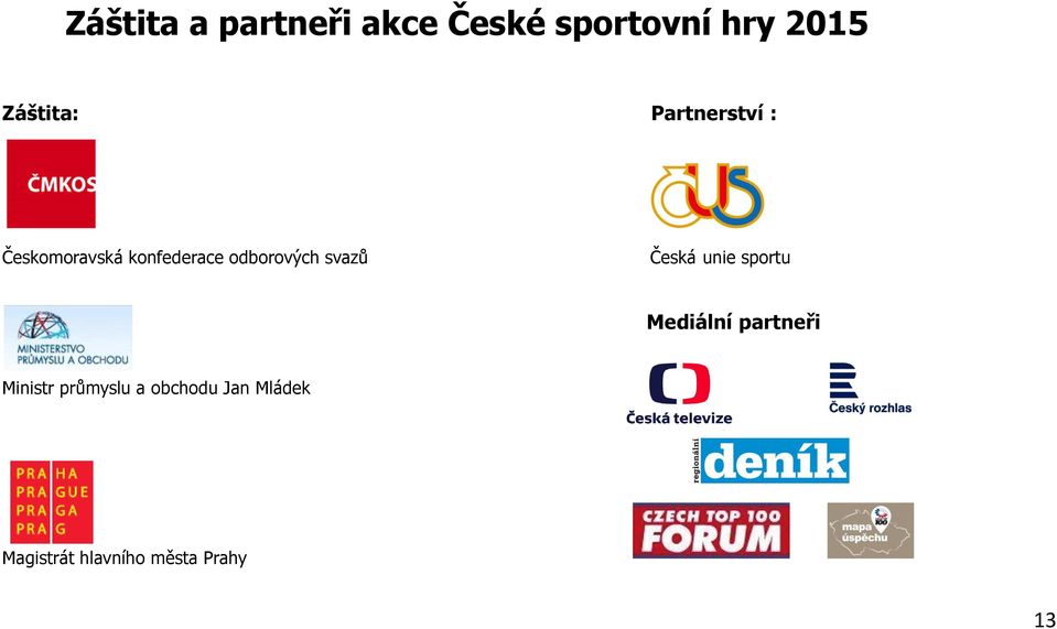 odborových svazů Česká unie sportu Mediální partneři