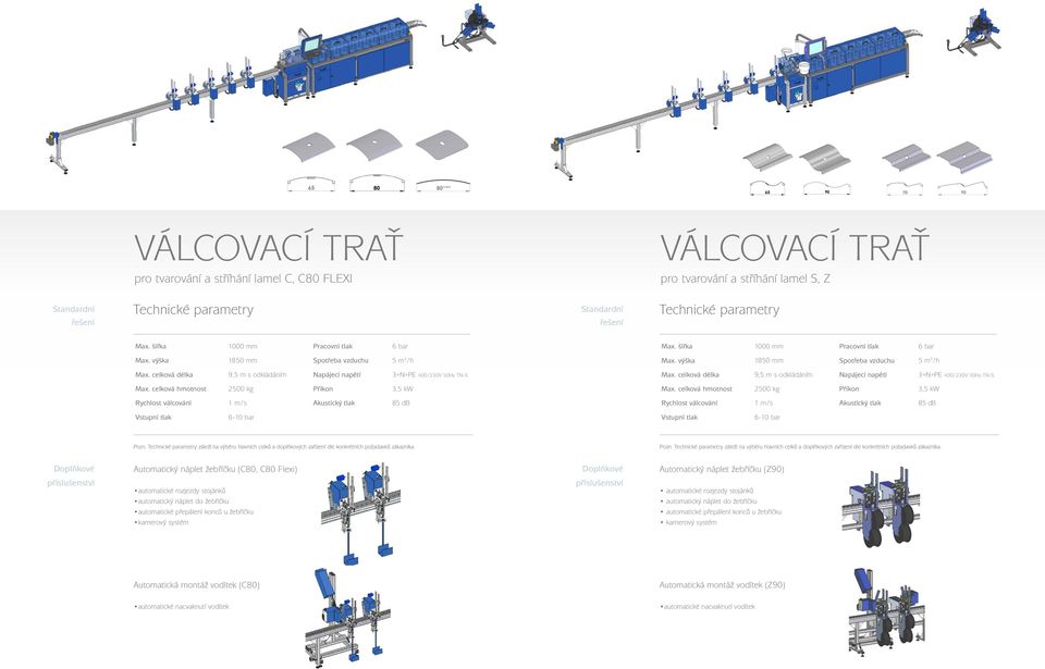 celková hmotnost 2500 kg 3,5 kw Rychlost válcování 1 m/s Rychlost válcování 1 m/s Pozn. záleží na výběru hlavních celků a doplňkových zařízení dle konkrétních požadavků zákazníka.