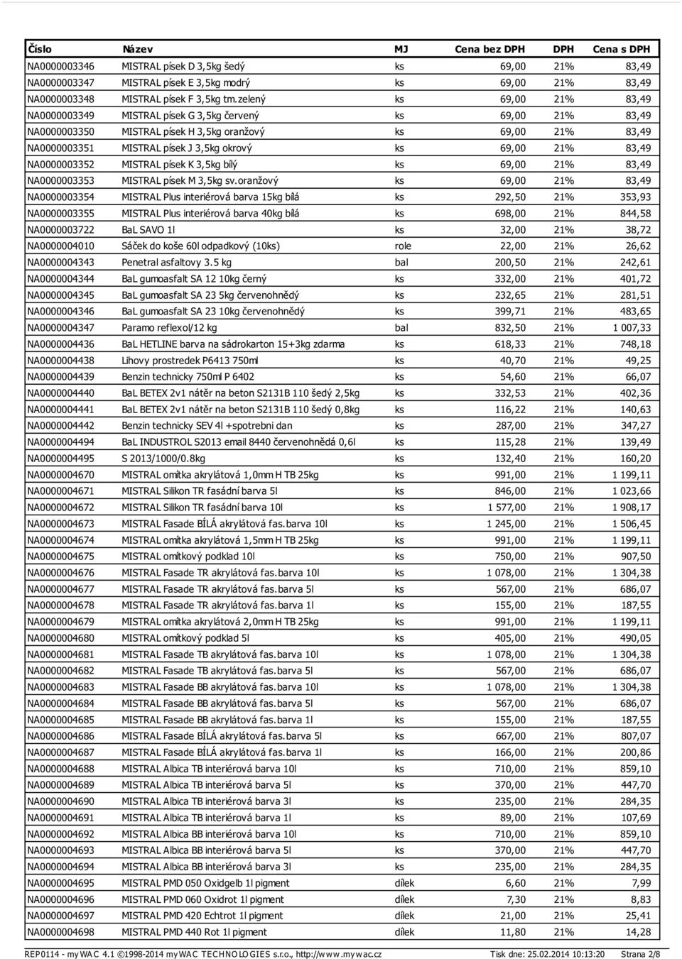 69,00 21% 83,49 NA0000003352 MISTRAL písek K 3,5kg bílý ks 69,00 21% 83,49 NA0000003353 MISTRAL písek M 3,5kg sv.