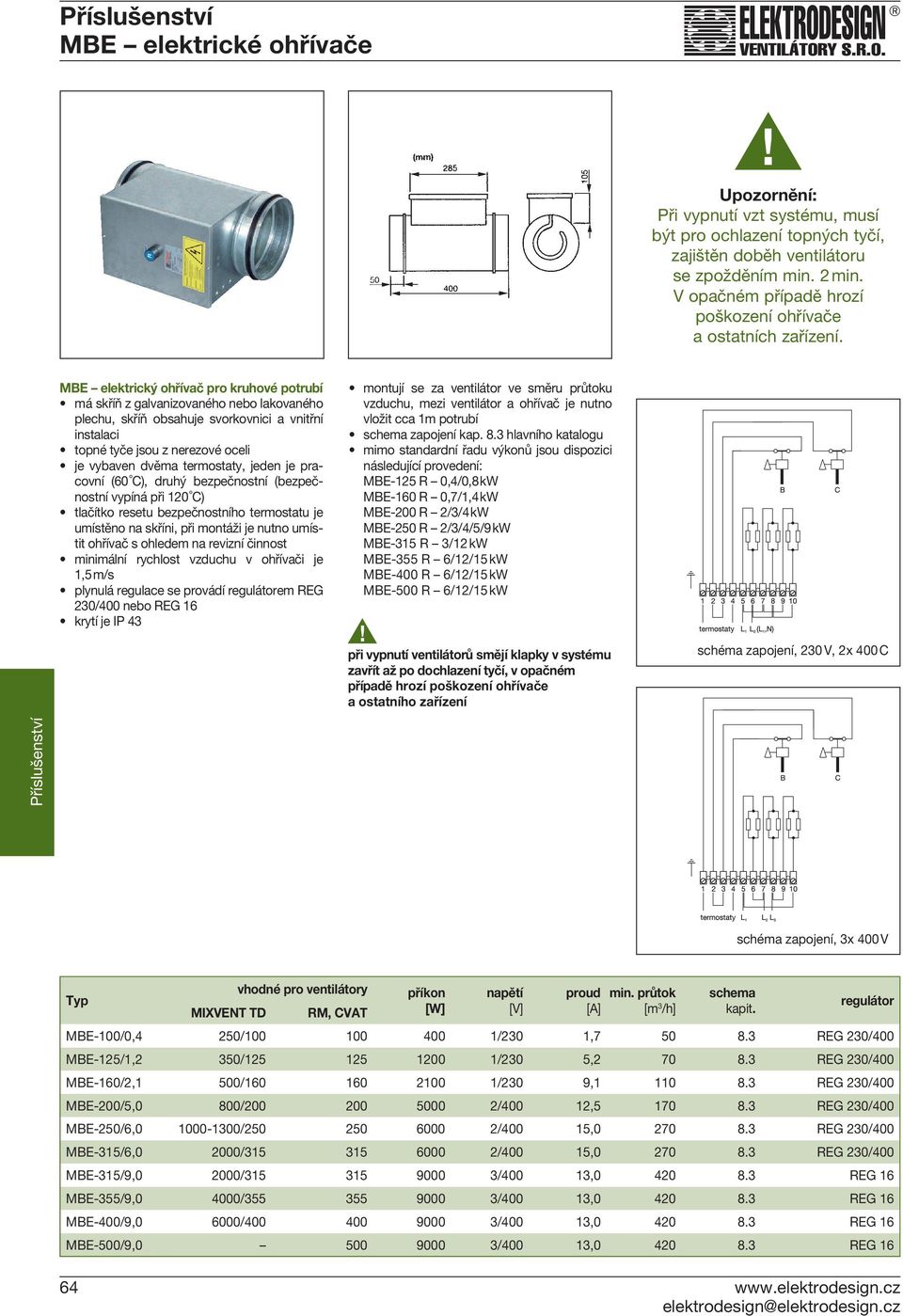 MBE elektrický ohřívač pro kruhové potrubí instalaci topné tyče jsou z nerezové oceli je vybaven dvěma termostaty, jeden je pracovní (60 C), druhý bezpečnostní (bezpečnostní vypíná při 120 C)