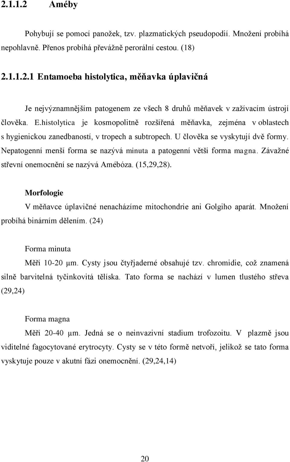 Nepatogenní menší forma se nazývá minuta a patogenní větší forma magna. Závažné střevní onemocnění se nazývá Amébóza. (15,29,28).