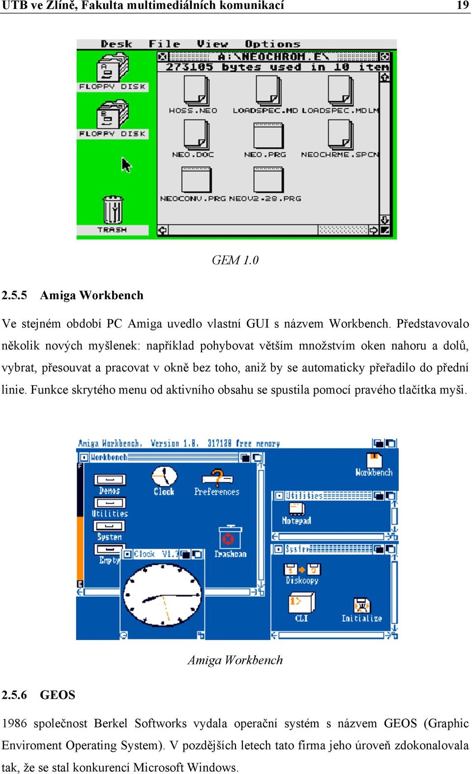 přeřadilo do přední linie. Funkce skrytého menu od aktivního obsahu se spustila pomocí pravého tlačítka myši. Amiga Workbench 2.5.