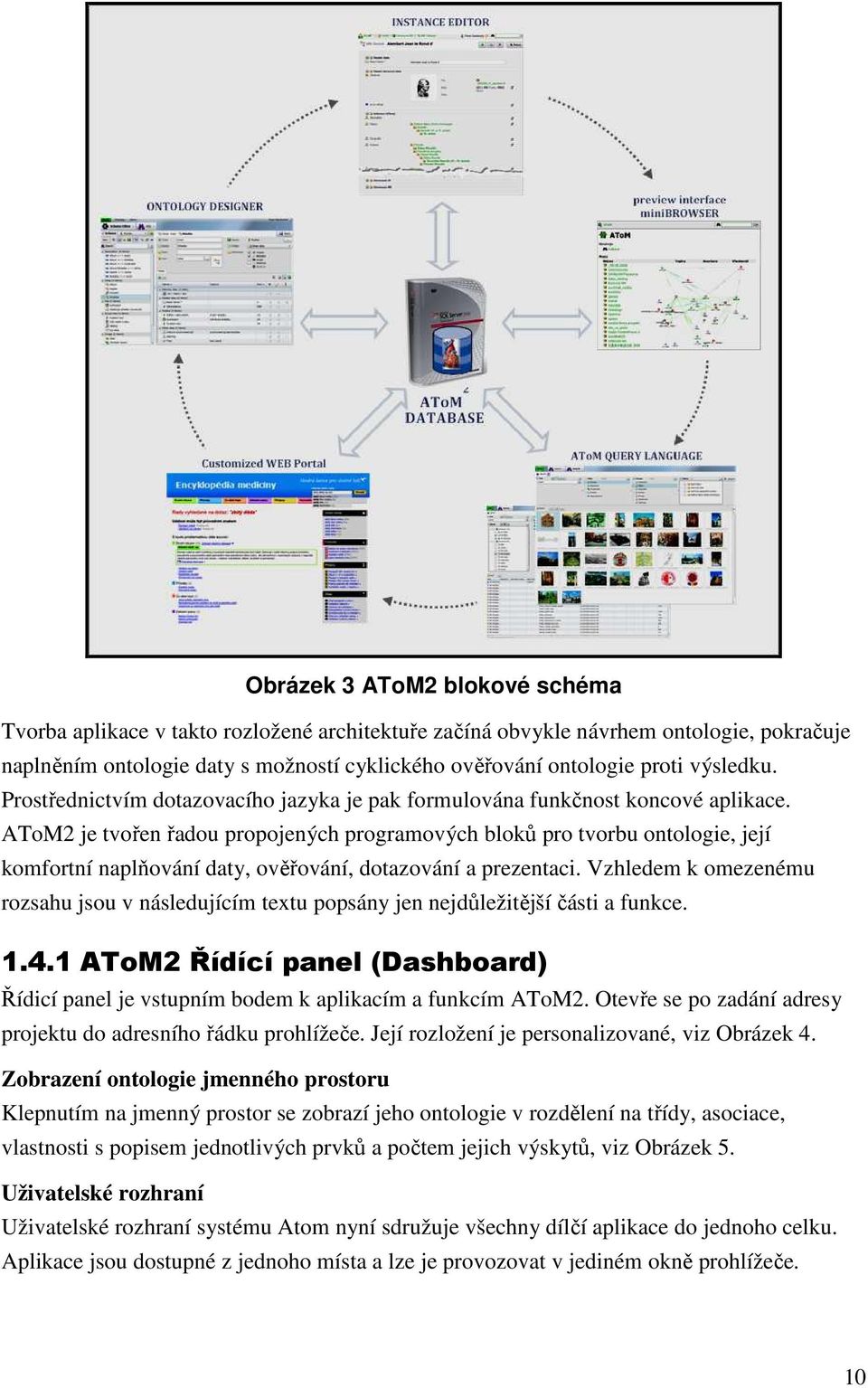 AToM2 je tvořen řadou propojených programových bloků pro tvorbu ontologie, její komfortní naplňování daty, ověřování, dotazování a prezentaci.