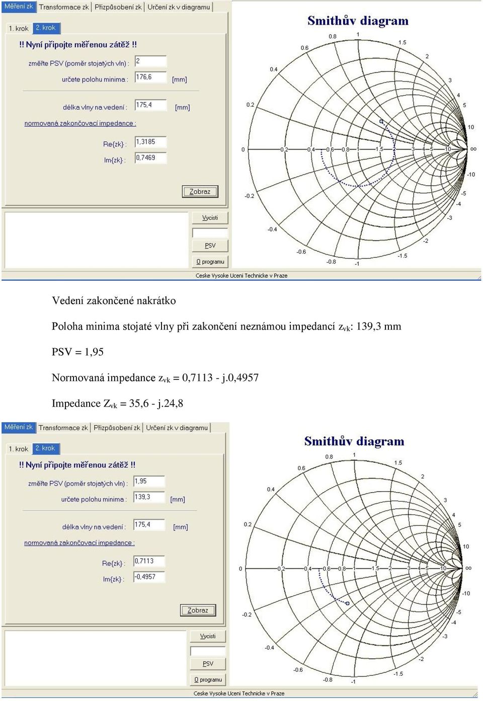 z vk : 139,3 mm PSV = 1,95 Normovaná impedance