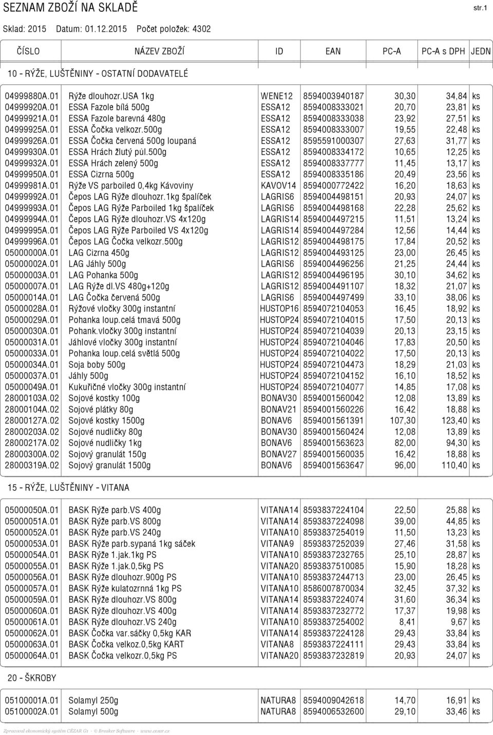 01 ESSA Čočka velkozr.500g ESSA12 8594008333007 19,55 22,48 ks 04999926A.01 ESSA Čočka červená 500g loupaná ESSA12 8595591000307 27,63 31,77 ks 04999930A.01 ESSA Hrách žlutý půl.