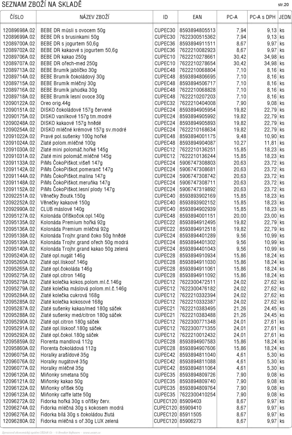 02 BEBE DR kakao 250g CUPEC10 7622210278661 30,42 34,98 ks 12089707A.02 BEBE DR ořech-med 250g CUPEC10 7622210278654 30,42 34,98 ks 12089713A.