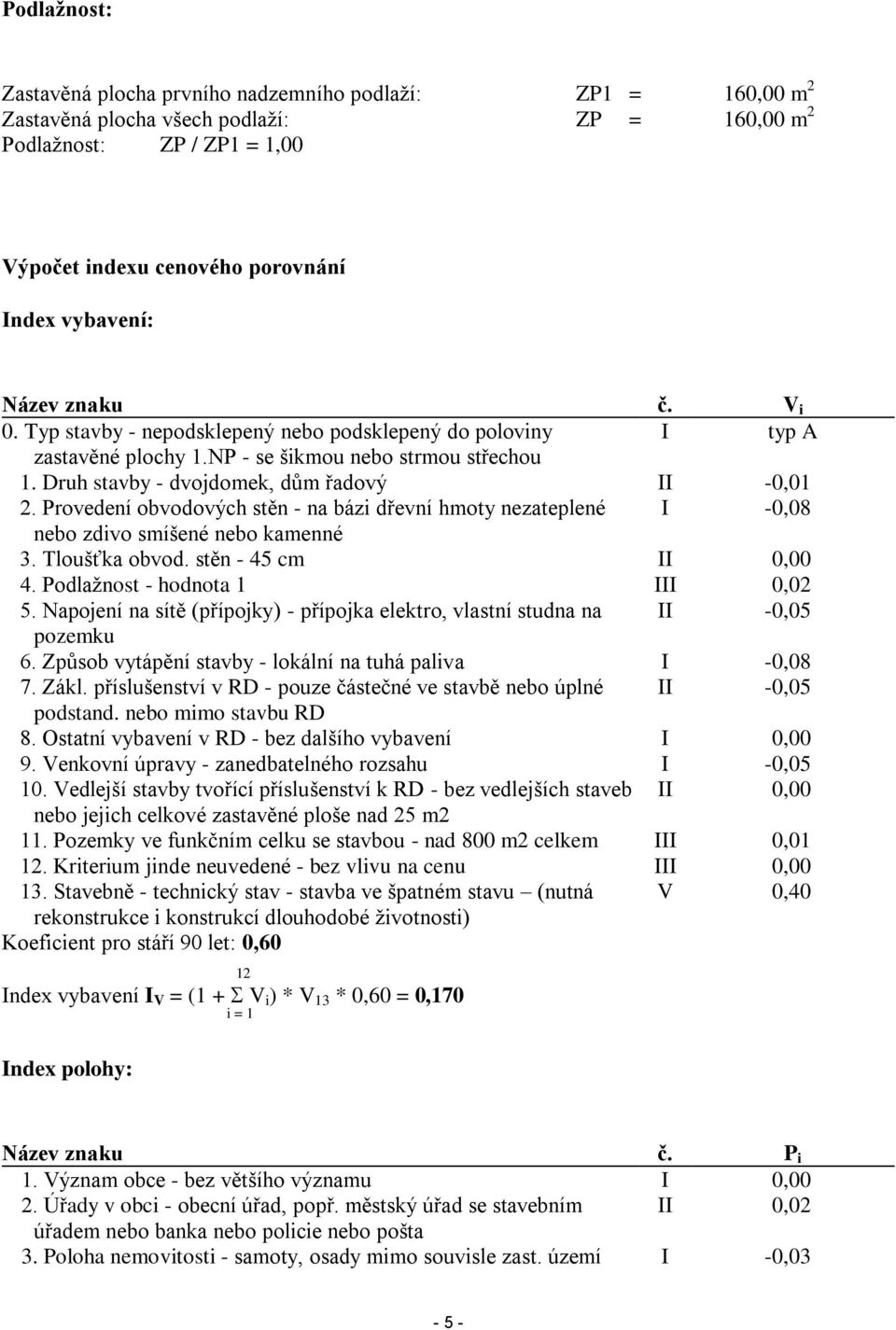 Provedení obvodových stěn - na bázi dřevní hmoty nezateplené I -0,08 nebo zdivo smíšené nebo kamenné 3. Tloušťka obvod. stěn - 45 cm II 0,00 4. Podlažnost - hodnota 1 III 0,02 5.