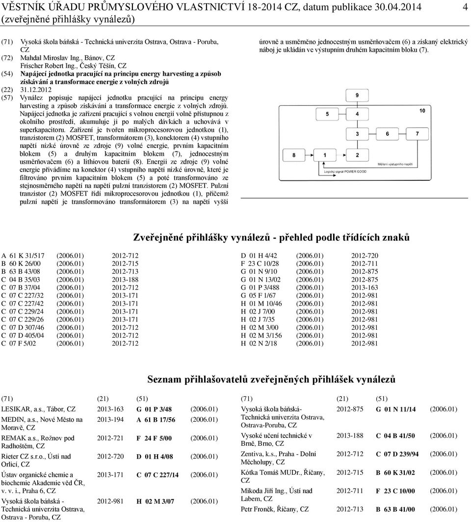 , Český Těšín, CZ (54) Napájecí jednotka pracující na principu energy harvesting a způsob získávání a transformace energie z volných zdrojů (22) 31.12.