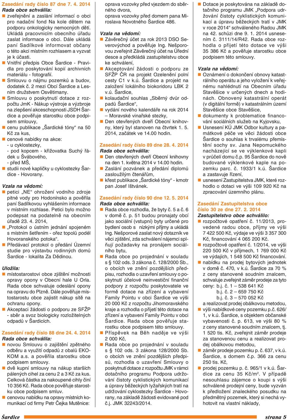 Vnitřní předpis Obce Šardice Pravi dla pro poskytování kopií archivních materiálu fotografií. Smlouvu o nájmu pozemků a budov, dodatek č. 2 mezi Obcí Šardice a Les ním družstvem Osvětimany.