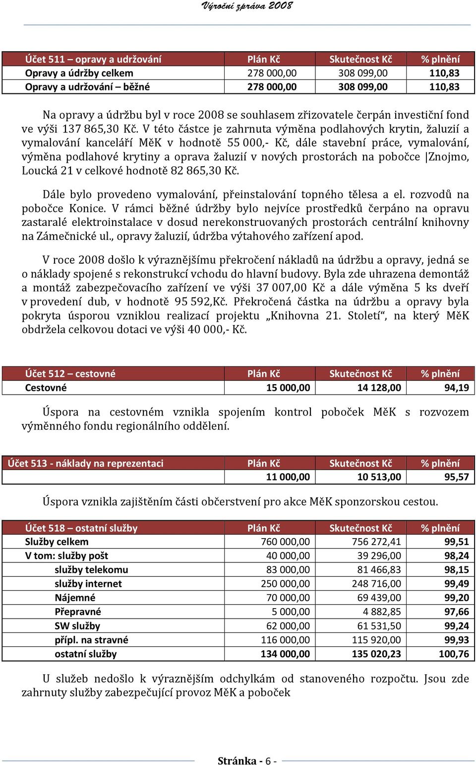 V této částce je zahrnuta výměna podlahových krytin, žaluzií a vymalování kanceláří MěK v hodnotě 55 000,- Kč, dále stavební práce, vymalování, výměna podlahové krytiny a oprava žaluzií v nových