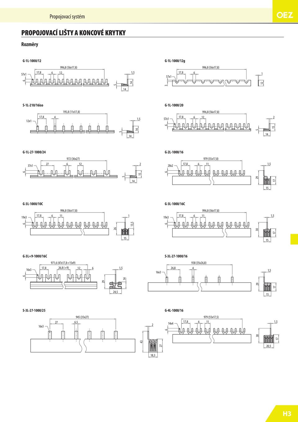 1,5 5 15 14 29 17 15 G-3L-1000/10C G-3L-1000/1C 19x3 17,8 11 99,8 (5x17,8) 1 19x3 17,8 11 99,8 (5x17,8) 1,5 2 30 13,5 15 15 17 G-3L9-1000/1C S-3L-27-1000/1 1x3 971,