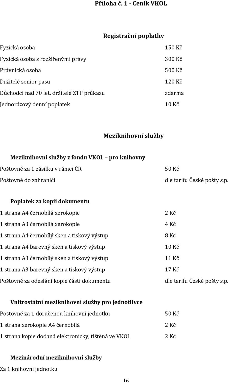 300 Kč 500 Kč 120 Kč zdarma 10 Kč Meziknihovní služby Meziknihovní služby z fondu VKOL pr