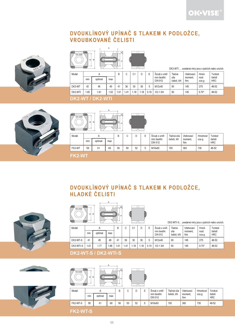 70* 48-52 K2-WT / K2-WTI Model C E Šroub s vnitřním FK2-WT 58 61 66 56 50 52 5 M16x60 150 360 730 48-52 FK2-WT VOUKLÍNOVÝ UPÍNČ S TLKEM K POLOŽCE, HLKÉ Č ELISTI K2-WTI-S uvedené míry jsou v