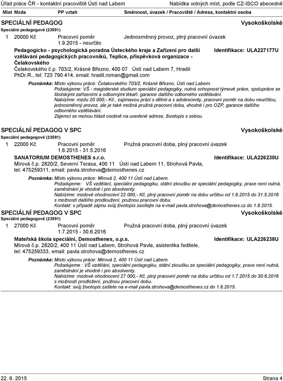 205 - neurčito Pedagogicko - psychologická poradna Ústeckého kraje a Zařízení pro další Identifikace: ULA22777U vzělávání pedagogických pracovníků, Teplice, příspěvková organizace - Čelakovského