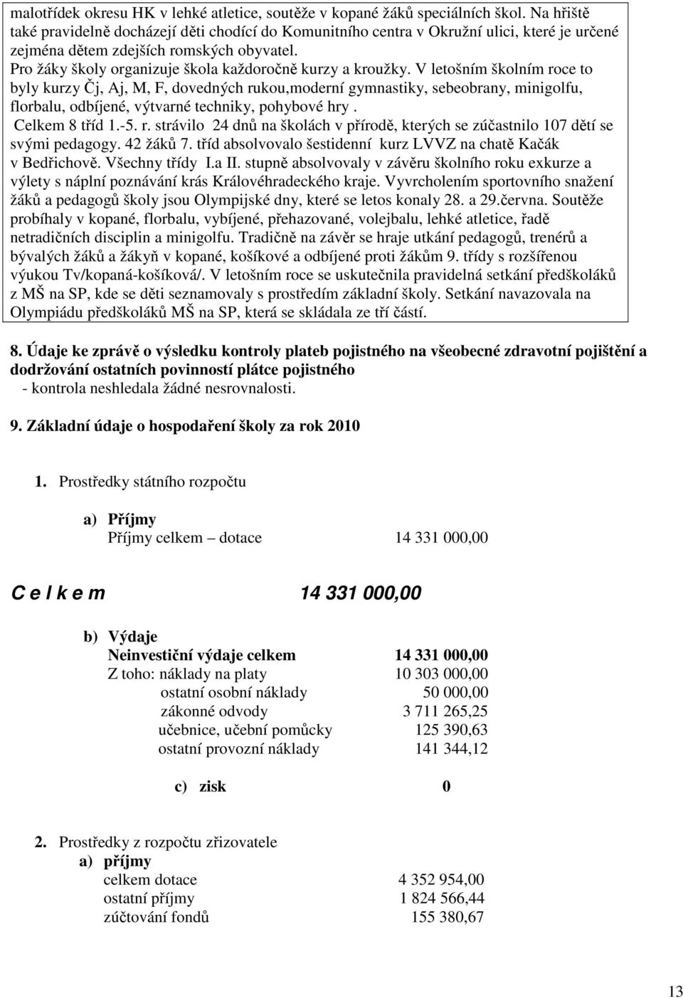 Pro žáky školy organizuje škola každoročně kurzy a kroužky.