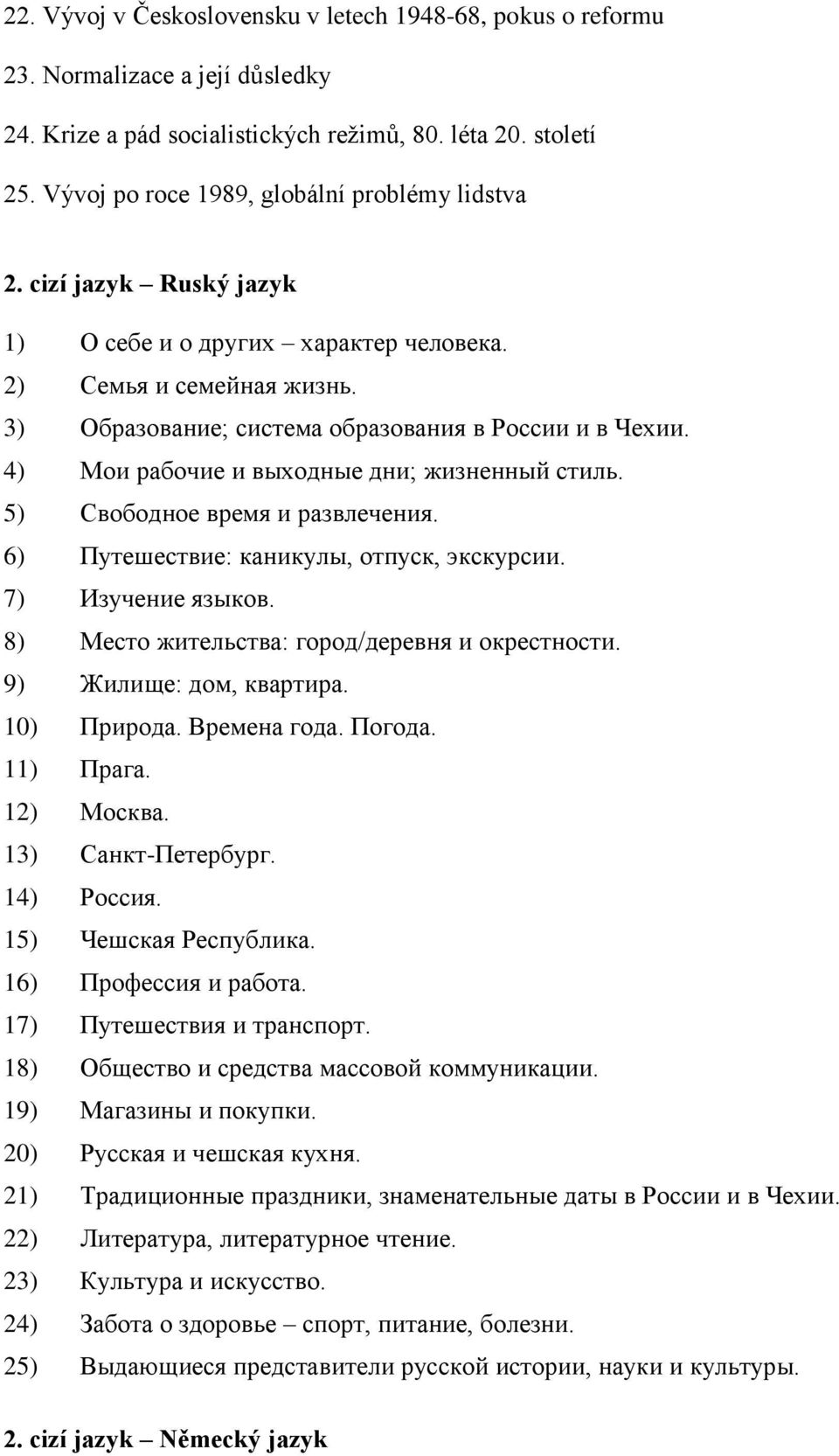 4) Мои рабочие и выходные дни; жизненный стиль. 5) Свободное время и развлечения. 6) Путешествие: каникулы, отпуск, экскурсии. 7) Изучение языков. 8) Место жительства: город/деревня и окрестности.