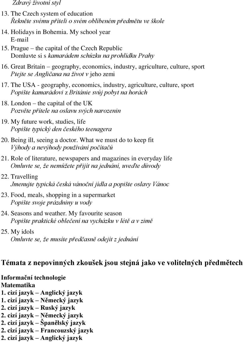 Great Britain geography, economics, industry, agriculture, culture, sport Ptejte se Angličana na život v jeho zemi 17.