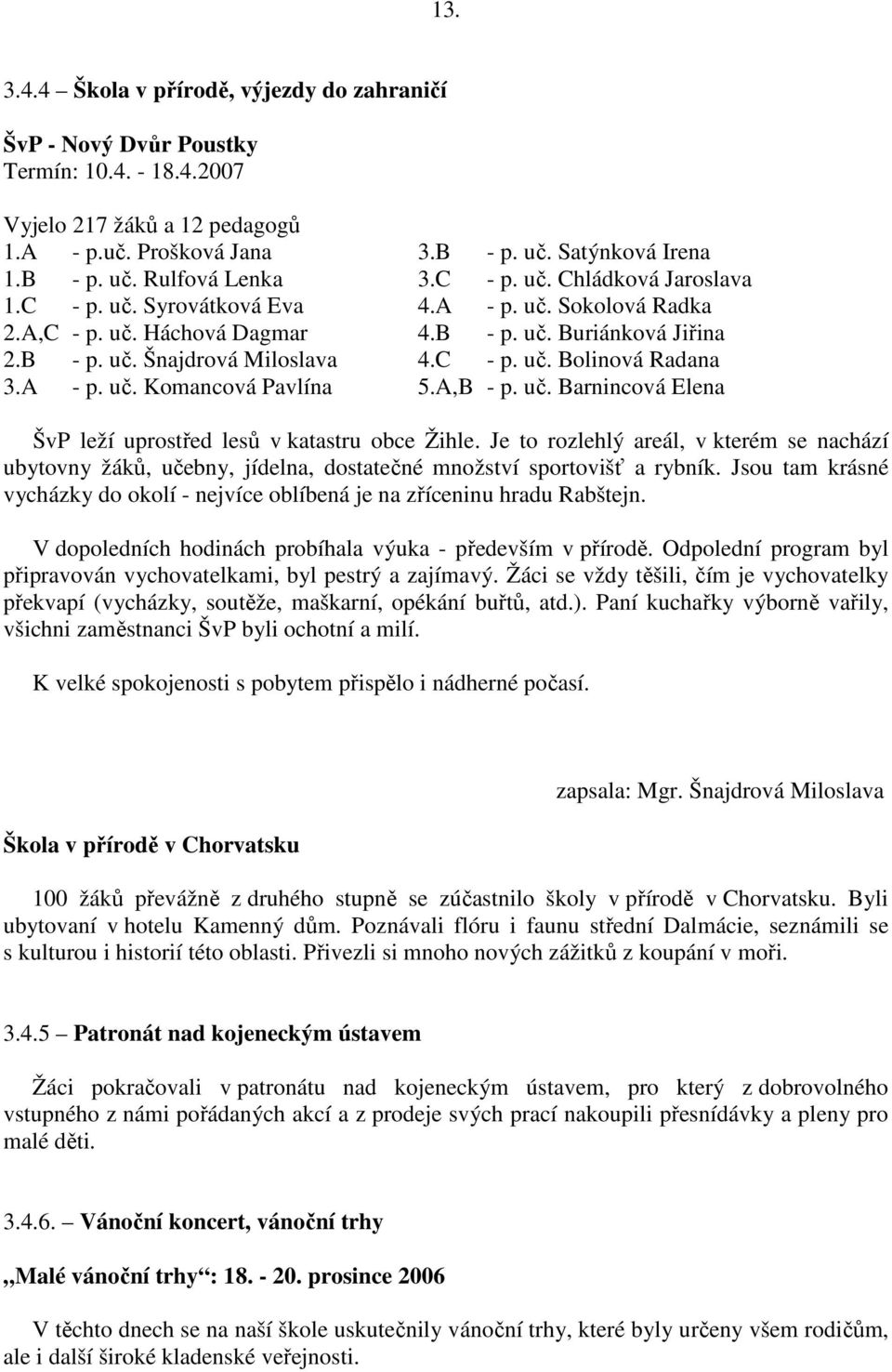 A - p. uč. Komancová Pavlína 5.A,B - p. uč. Barnincová Elena ŠvP leží uprostřed lesů v katastru obce Žihle.