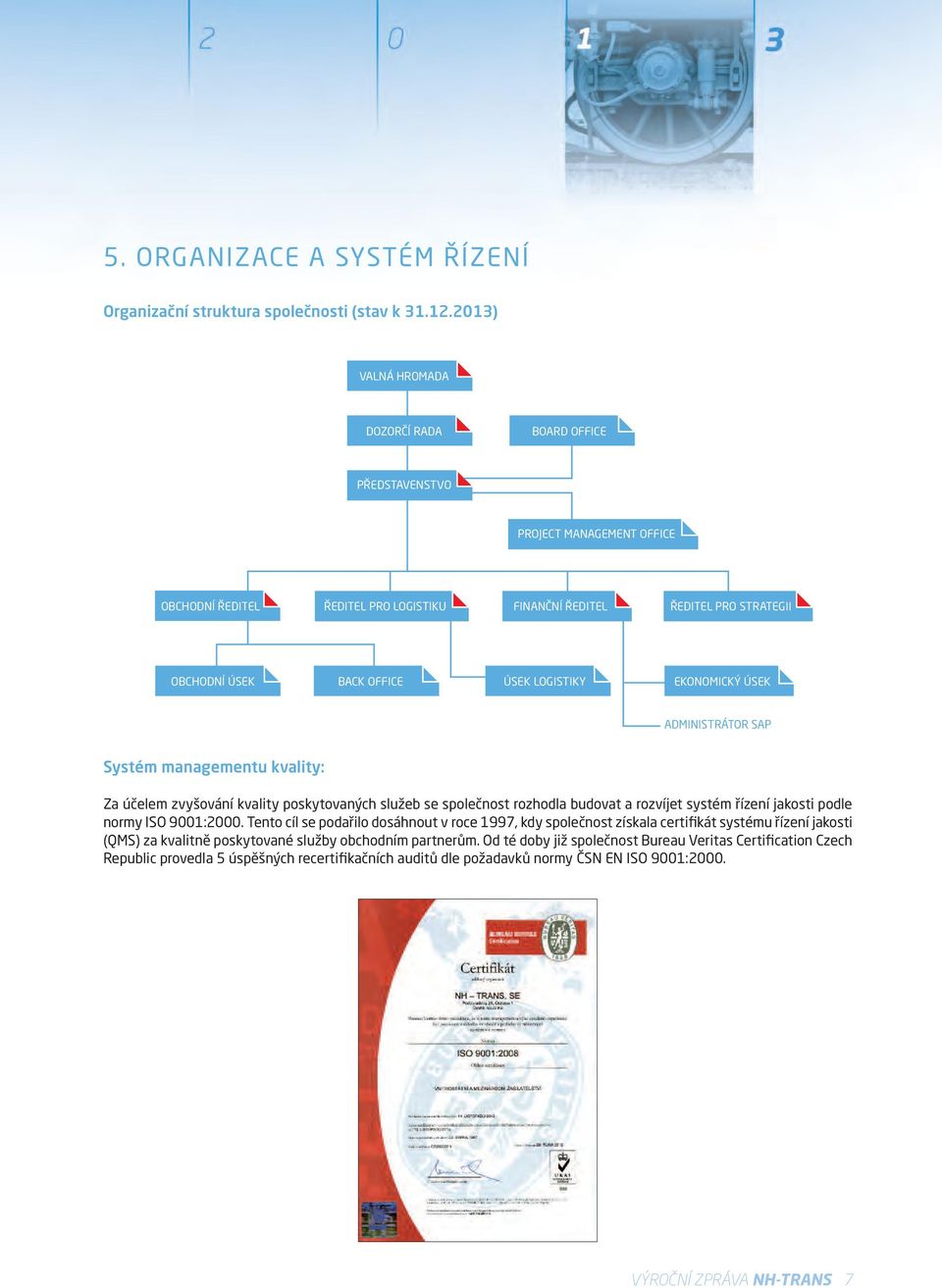 LOGISTIKY EKONOMICKÝ ÚSEK ADMINISTRÁTOR SAP Systém managementu kvality: Za účelem zvyšování kvality poskytovaných služeb se společnost rozhodla budovat a rozvíjet systém řízení jakosti podle normy