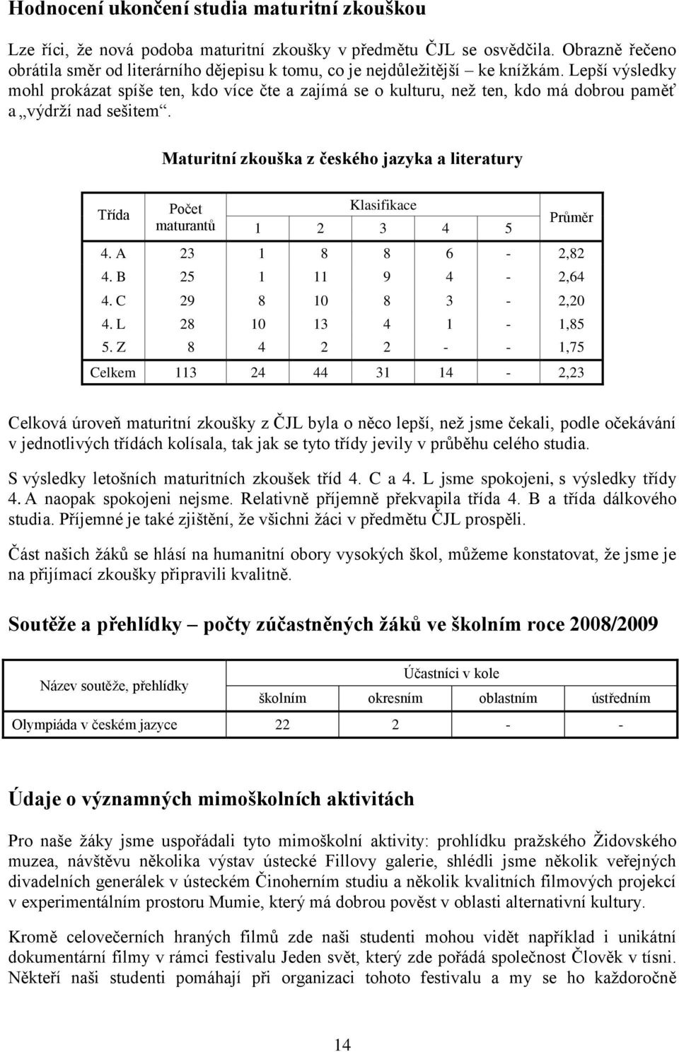 Lepší výsledky mohl prokázat spíše ten, kdo více čte a zajímá se o kulturu, neţ ten, kdo má dobrou paměť a výdrţí nad sešitem.