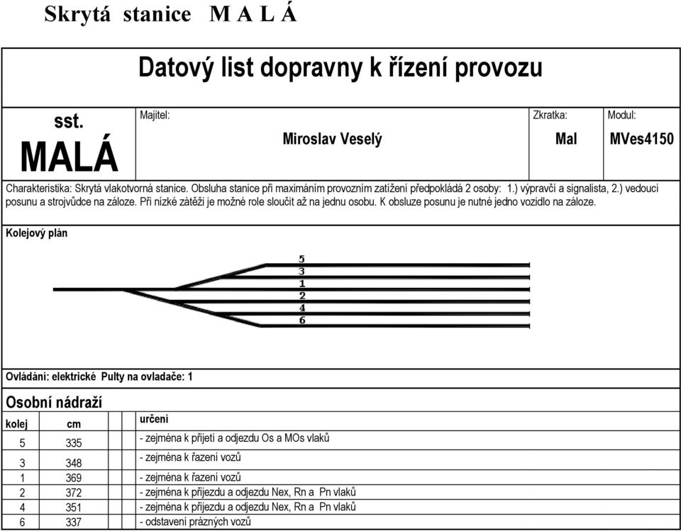 Při nízké zátěži je možné role sloučit až na jednu osobu. K obsluze posunu je nutné jedno vozidlo na záloze.