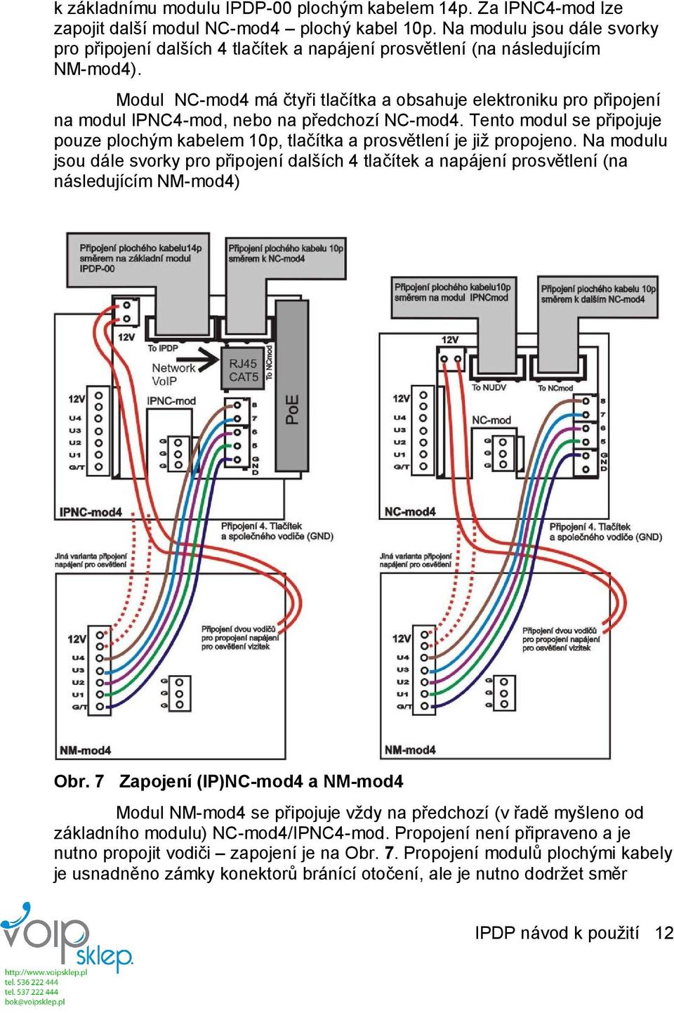 Modul NC-mod4 má čtyři tlačítka a obsahuje elektroniku pro připojení na modul IPNC4-mod, nebo na předchozí NC-mod4.