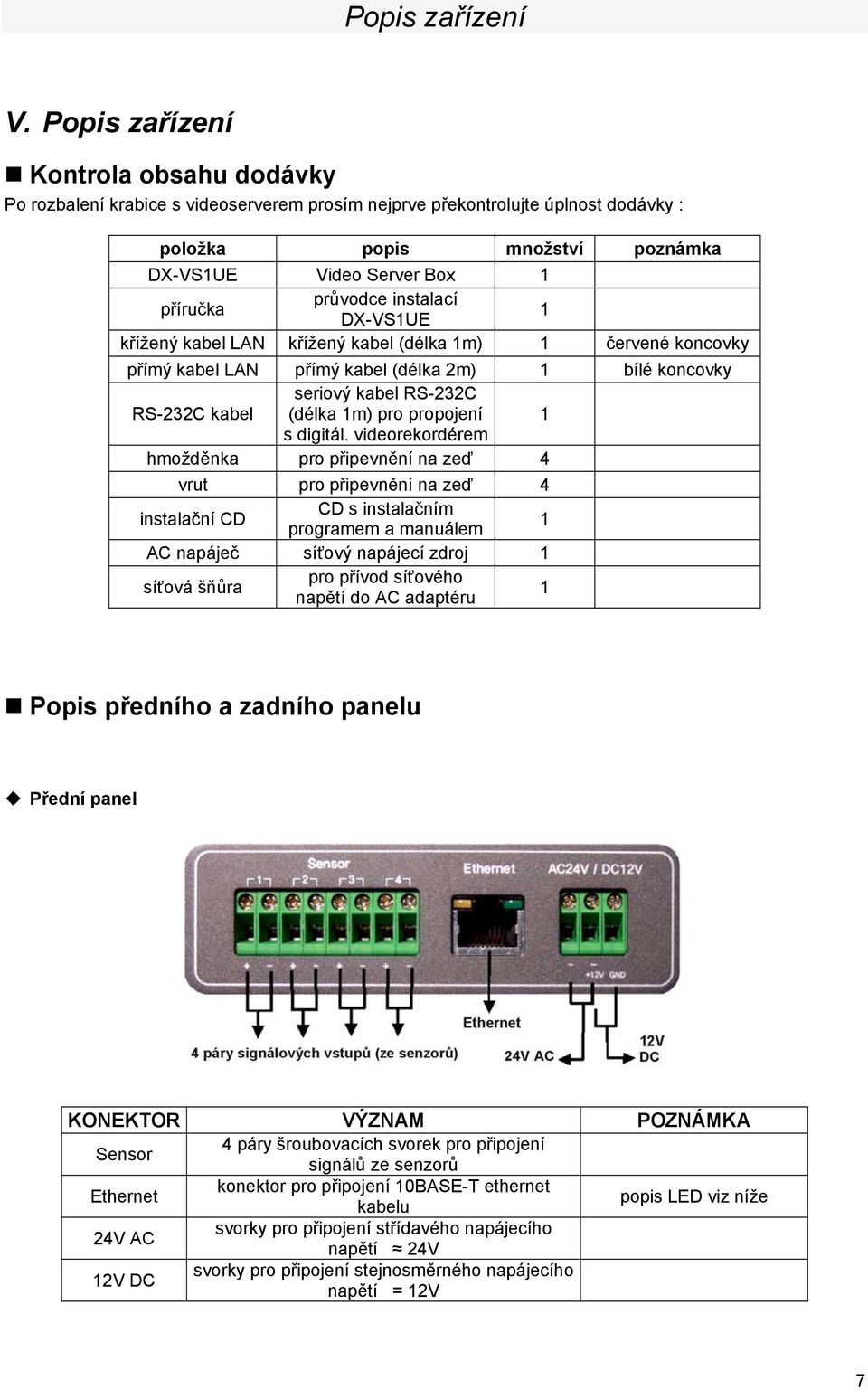 průvodce instalací DX-VS1UE 1 křížený kabel LAN křížený kabel (délka 1m) 1 červené koncovky přímý kabel LAN přímý kabel (délka 2m) 1 bílé koncovky RS-232C kabel seriový kabel RS-232C (délka 1m) pro